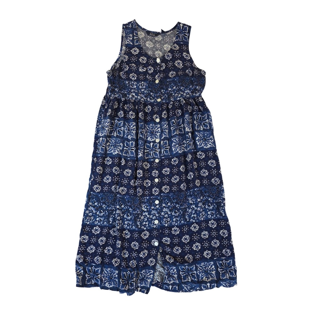 Vintage 90s‎ Maxi Dress Patchwork Floral Button Front Small Blue Boho Summer